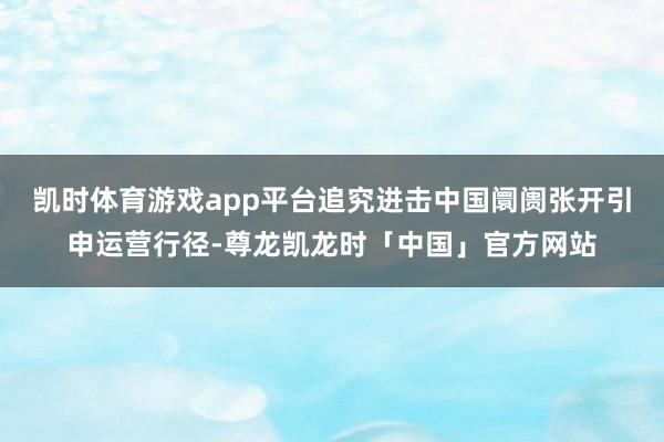 凯时体育游戏app平台追究进击中国阛阓张开引申运营行径-尊龙凯龙时「中国」官方网站
