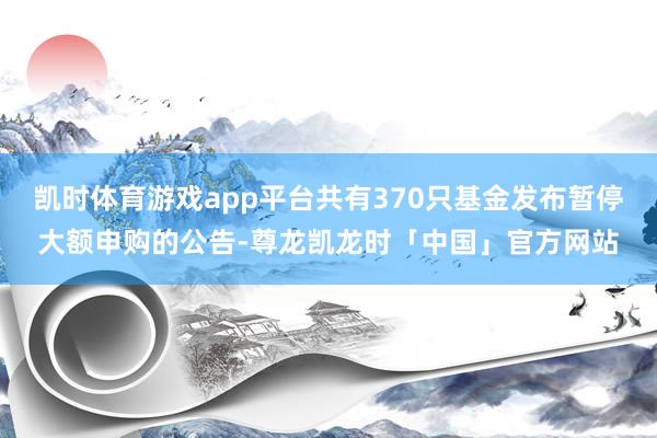 凯时体育游戏app平台共有370只基金发布暂停大额申购的公告-尊龙凯龙时「中国」官方网站