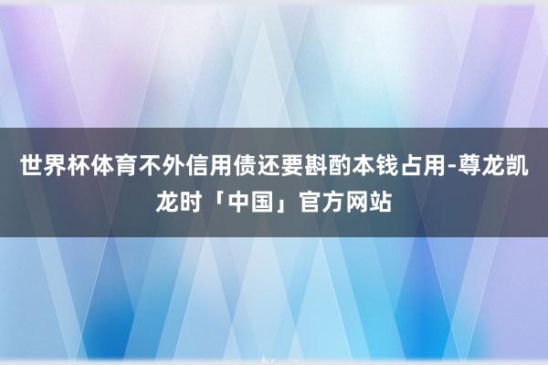 世界杯体育不外信用债还要斟酌本钱占用-尊龙凯龙时「中国」官方网站